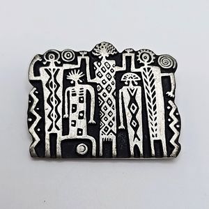 Alice Seely 2000 Signed Silver Pin Brooch Tribal